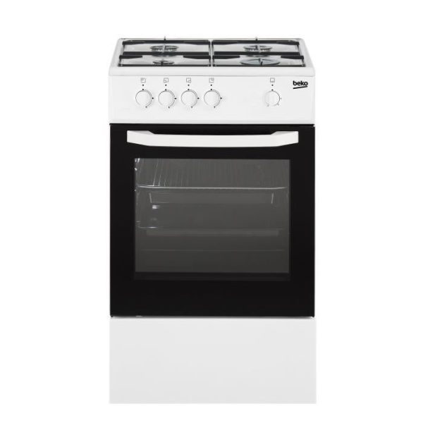 BEKO CSG42000WN - Cuisinière table gaz - 4 foyers - Four gaz - 56L - L50 x H85cm - Blanc